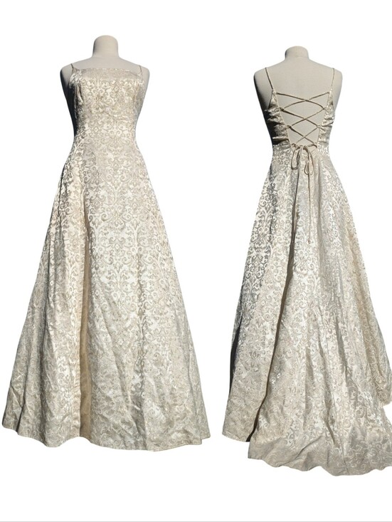 Vintage Dresses & Skirts - Renaissance Baroque Ivory Gold Girls Square Neck Dress Size Small*